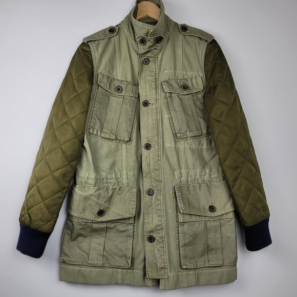J Crew Jacket Military Green Quilt Sleeves size small - Picture 2 of 13